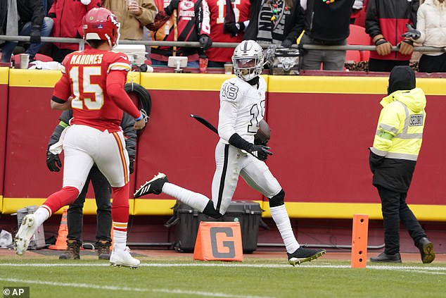 Then Mahomes threw an interception to Jack Jones, who stared him into the end zone