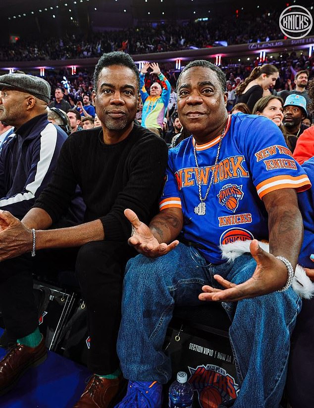 Chris Rock and Tracy Morgan were also at New York's game against the Milwaukee Bucks