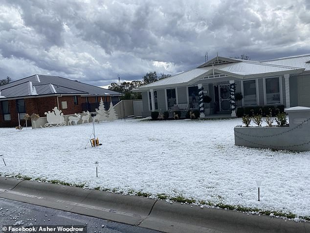 In a scene straight out of a Northern Hemisphere Christmas, front yards with Christmas decorations were seen covered in hail