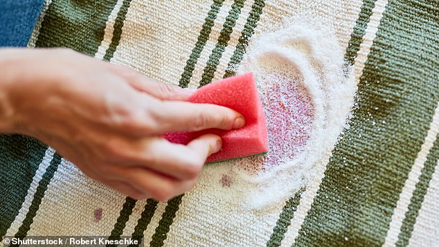 Many people swear by using white wine to soak up red wine stains on clothes, carpets or tablecloths, but Sarah said sparkling water is much more effective