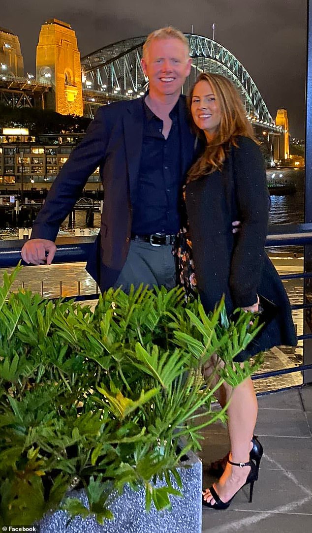 Ms Scardigno is pictured with her partner, Sean Sykes, on a recent night out in Sydney