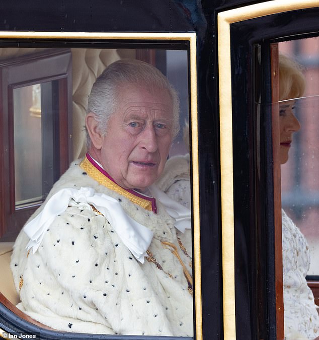 King Charles and Camilla leave Buckingham Palace by carriage for Westminster Abbey