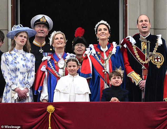 Members of the Royal Family during the coronation of King Charles III and Queen Camilla on May 6, 2023 in London