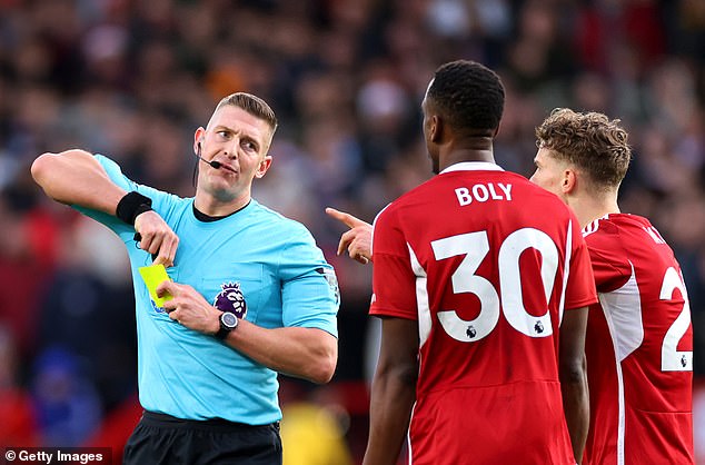 Referee Robert Jones opted to award him a second yellow card after Boly won the ball, but made contact with Adam Smith in his follow-up