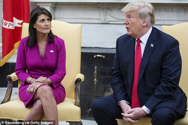 Haley and Trump are seen in October 2018, when Haley resigned as Trump's ambassador to the UN