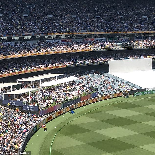 The area was also converted into expensive exclusive seating in 2019 (pictured), with well-heeled fans having to pay $195 per head to sit in what used to be known as yobbo central.