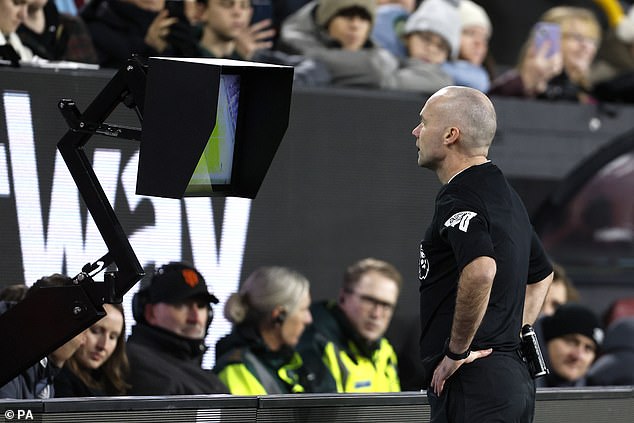 Referee Paul Tierney disallowed the goal after a lengthy VAR check at Turf Moor