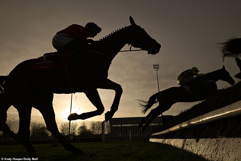 Allaho (centre) was the strong favorite to beat King George VI but could not beat the late pace of shock winner Hewick