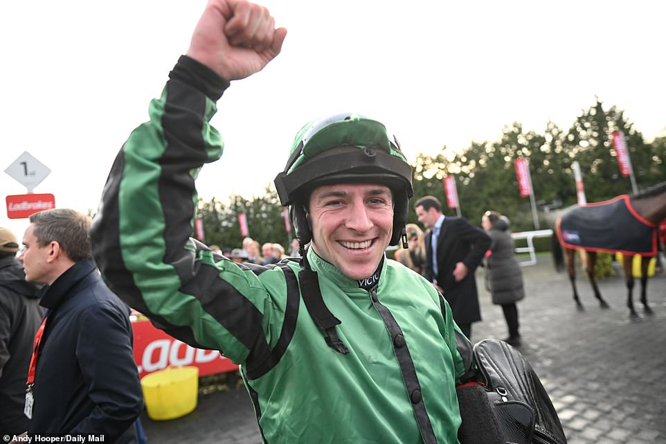 Hewick's jockey Gavin Sheehan punched the air with joy after taking the famous win in the middle of a strong season