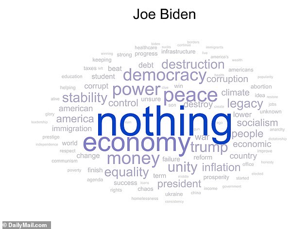 A word cloud based on voters' reactions to the prospect of a second Biden term