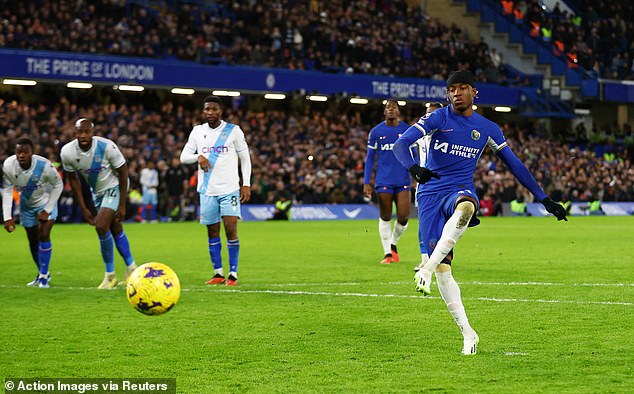 The winger was brought down in the penalty area late in the game against Crystal Palace