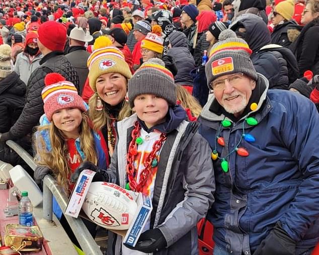 The Chiefs later give the young fan an autographed ball from Kansas City linebacker Willie Gay