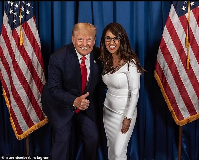 Boebert is pictured with Donald Trump in February 2022.  She remains a staunch supporter of the former president