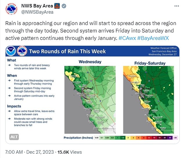 The NWS is also warning of another round of rain showers in the area this week - early Friday morning through Saturday afternoon