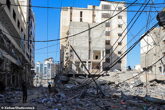 Ruins of Khan Younis, in the southern Gaza Strip, are pictured on Christmas Eve after an Israeli airstrike