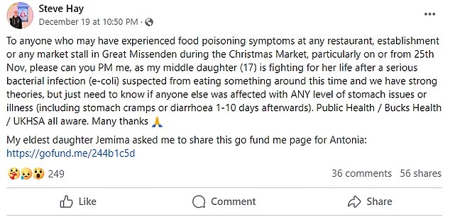 Antonia's father posted a message on Facebook asking people if they were also experiencing similar symptoms