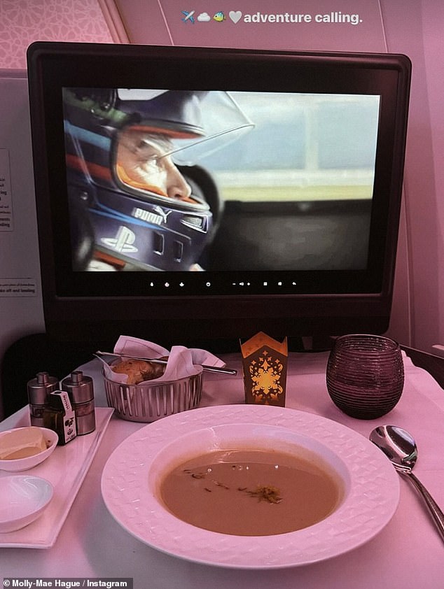 Molly-Mae jetted off as a family on first class flights and shared photos of her five-star meal while watching a movie