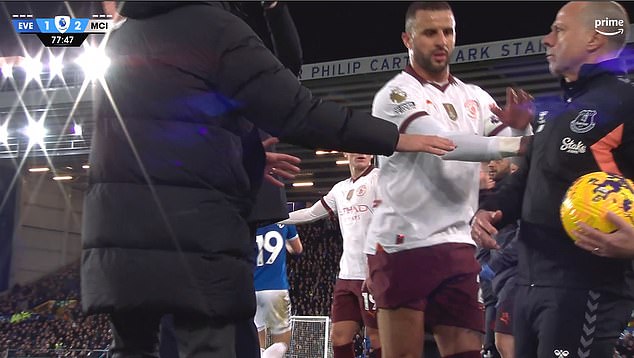 The incident came after Sean Dyche's assistant refused to give Walker the ball