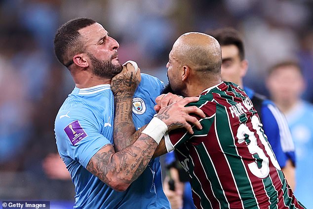 Walker was involved in an altercation with Felipe Melo (right) during the Club World Cup final last week