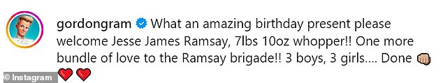 Gordon wrote: 'What a great birthday present, please welcome Jesse James Ramsay, 7 lb stunner!!  Another bundle of love for the Ramsay Brigade!!  3 boys, 3 girls... done