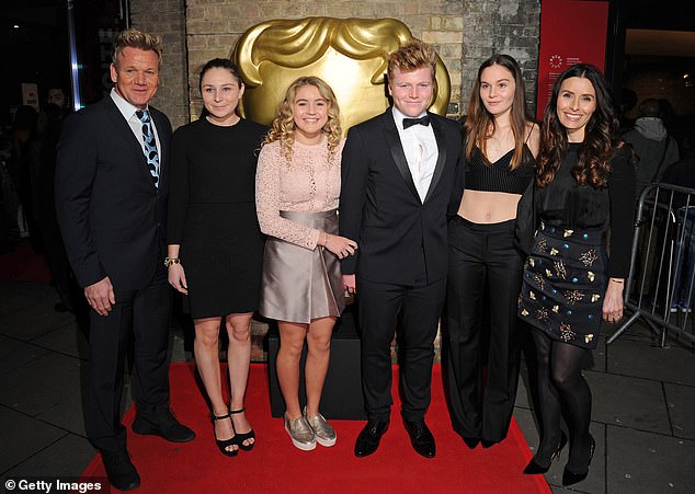 Gordon and Tana also share Holly's twin brother Jack (third from right) Megan, 25, (second from left) and Tilly (third from left, all pictured in 2016)