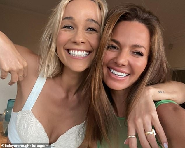 Broadhurst, 46, stunned in a sheer green dress, while Yarbrough, 30, looked chic in white crochet patchwork trousers and a matching crop top