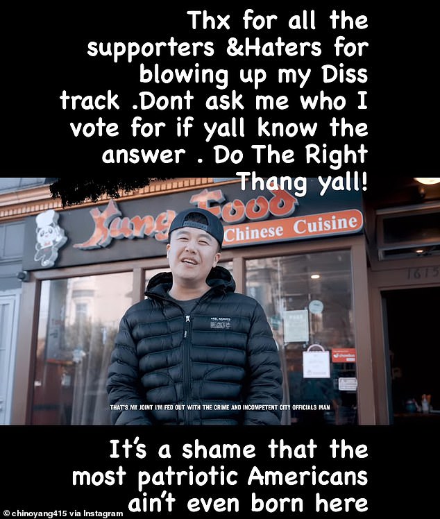 Yang previously sang a different tune and remained defiant despite the backlash from the mayor's supporters, with follow-up videos doubling down on his criticism