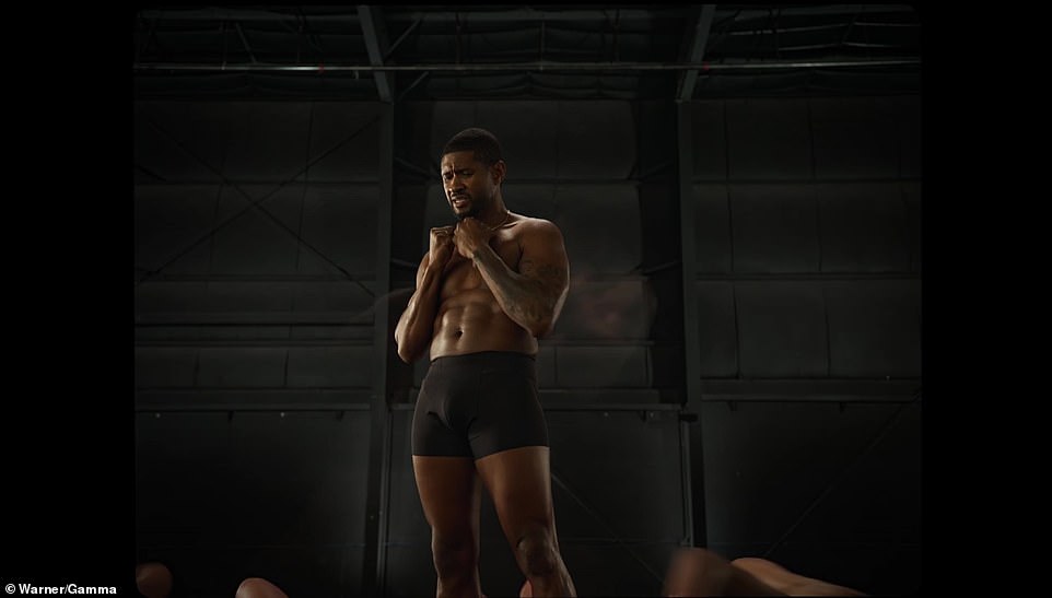 In the visual, Usher was wearing only black boxer shorts and nothing else