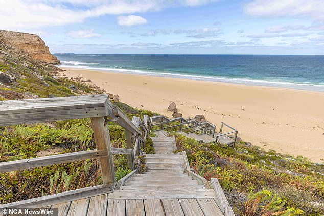 Khai was surfing at Ethel Beach (pictured), a popular spot near the Yorke Peninsula, west of Adelaide, on Thursday afternoon when he was killed by the shark