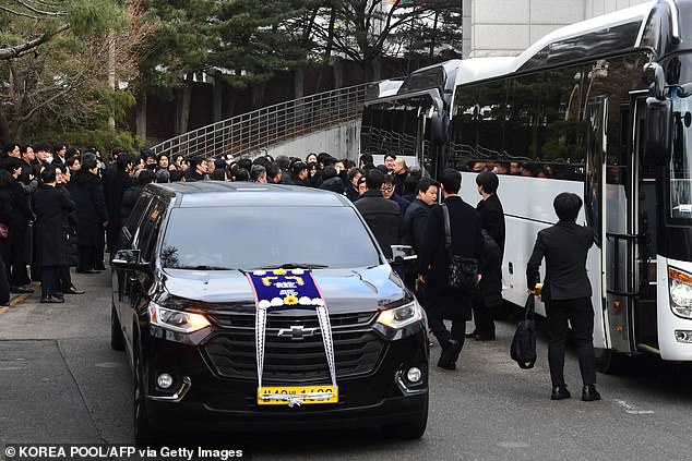 The hearse carrying the coffin of late South Korean actor Lee Sun-kyun leaves a funeral hall after his burial ceremony at Seoul National University Hospital in Seoul