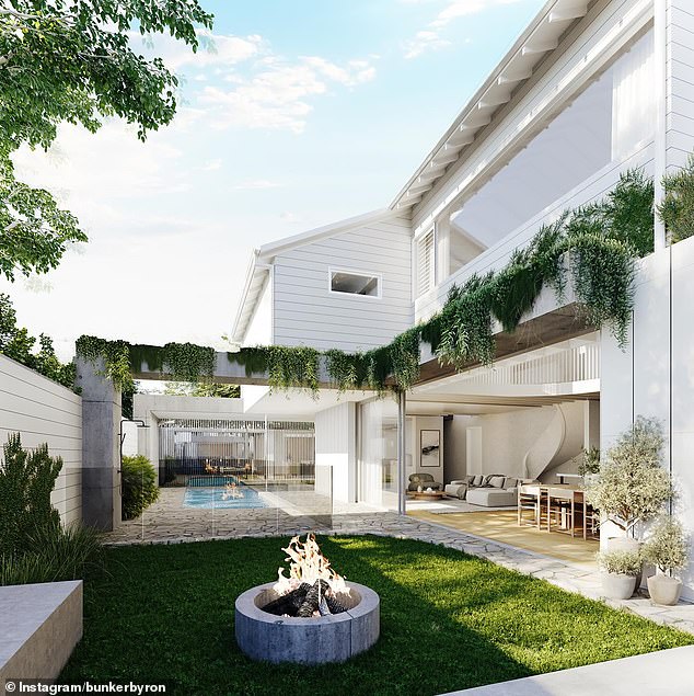 Yahoo reports that the couple spent a whopping $4.75 million early this year to buy a four-bedroom 1960s home on the site Pictured;  an artist's impression of the Byron Bay site