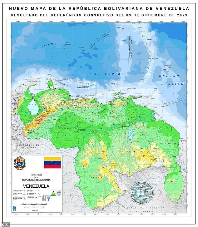 Venezuela published a new map earlier this month showing Esequiba under Venezuelan control