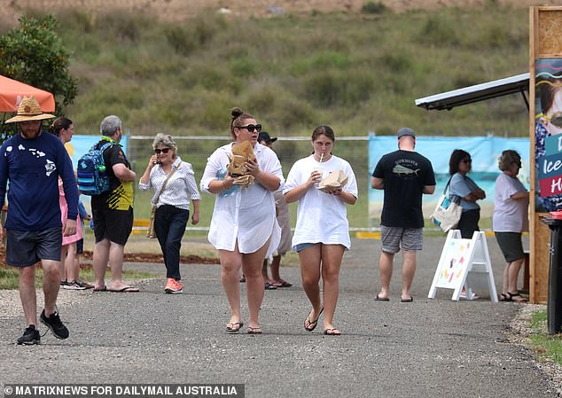 Visitors lined up to grab hot fries and a cold drink from the only food truck on site