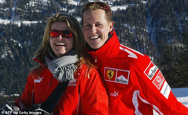Schumacher has not been seen in public since a skiing accident in 2013 (Schumacher pictured with his wife Corinna in 2005)