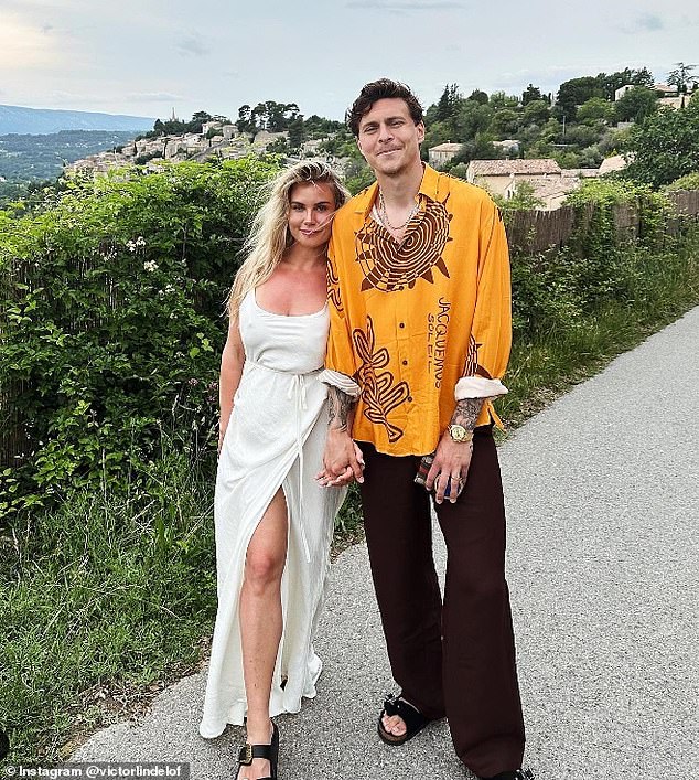 Victor Lindelof with his wife Maja on holiday in France.  His house was burgled while he was playing a match for Manchester United against Brentford