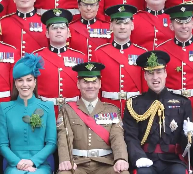 Photos of Kate at the Irish Guards' St. Patrick's Day Parade at Mons Barracks in Aldershot show her, appropriately, in green