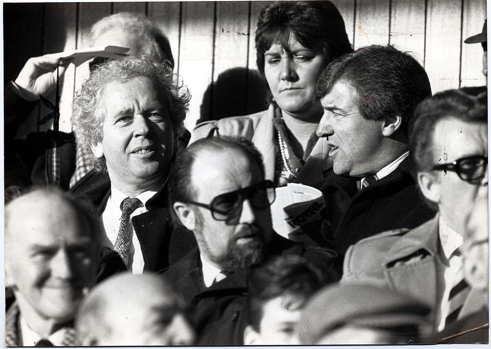 Best friends: Jeff in the stands with his great friend, the late Terry Venables in 1989, who he helped become manager of Barcelona