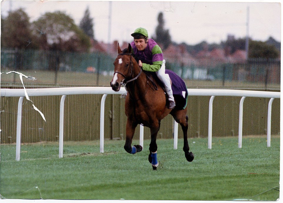 Along for the ride: Jeff on the back of Nicky Lee in Doncaster as the Mail Sport reporter spent a day learning how to be a jockey