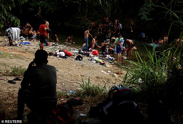 The migrants are seen in Mapastepec, Mexico on Friday