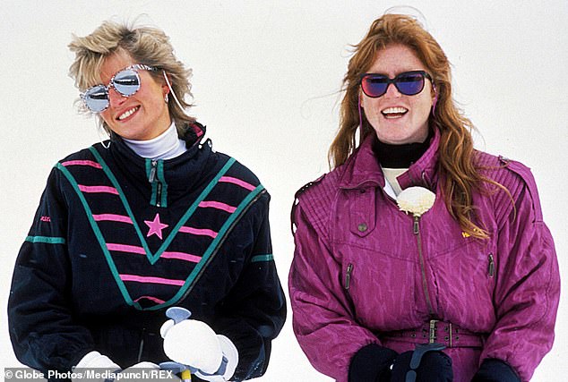 Princess Diana with Sarah Ferguson in winter clothes in September 1988