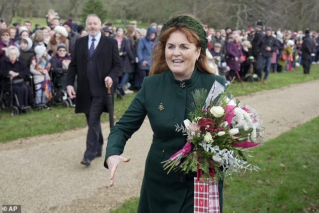 Sarah Ferguson, Duchess of York, arrives to attend the Christmas Day service at St. Mary Magdalene Church in Sandringham