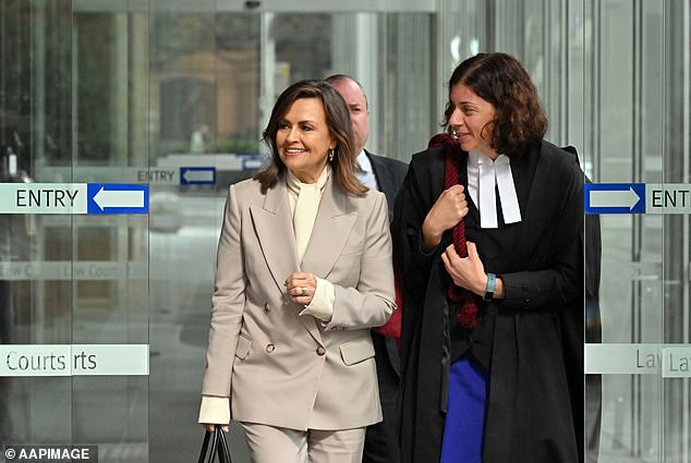 Defendant in the defamation action Lisa Wilkinson is pictured left outside the Federal Court with her lawyer Sue Chrysanthou SC