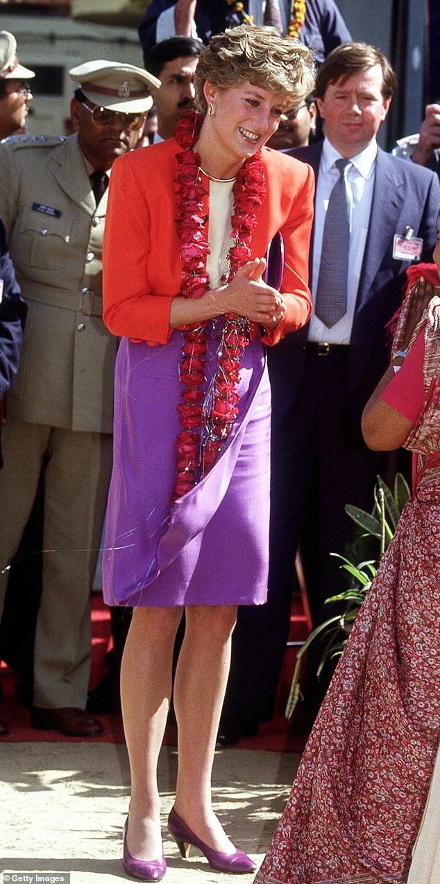 Princess Diana again wore Catherine Walker's red and purple suit in Agra, India in 1992