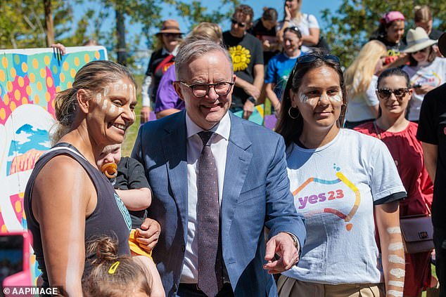 The photographer tweeted that Noel Pearson was 'unimpressed' by Anthony Albanese (pictured) and claimed the Prime Minister is 'walking away and won't do anything'.