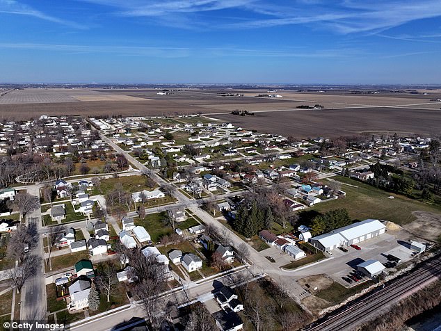 An aerial photo shows homes in Jesup, Iowa.  Republican presidential candidates are currently sweeping through Iowa as the January 15 Republican caucus approaches