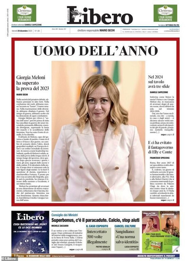 Libero Quotidiano said she had 'passed the test of 2023' and praised her for winning 'the war between the sexes'