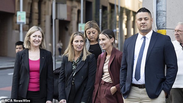 Hayne walked into court every day with his wife Amelia Bonnici, barrister Margaret Cunneen SC (far left) and barrister Lauren MacDougall (second from left