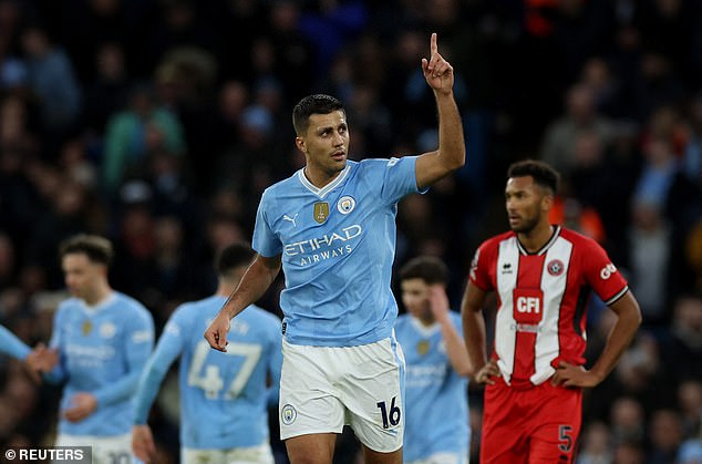 Rodri scored City's opening goal just before fifteen minutes on Saturday