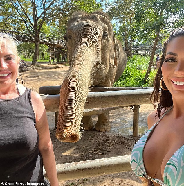 Smiling for a photo, Chloe captioned the post: 'Went to the amazing Elephant Kingdom Sanctuary today.  It's amazing what they've done for these elephants.”