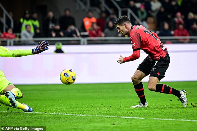 Pulisic scored his sixth goal for the Rossoneri in the Italian top flight, his seventh overall